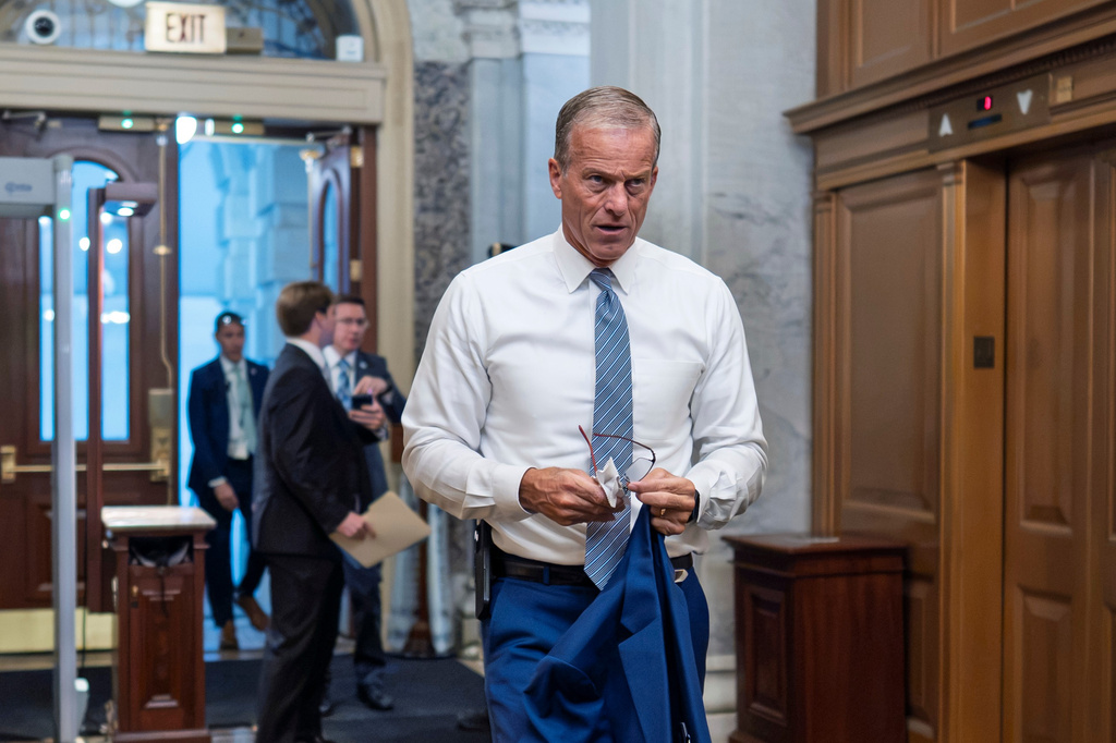 Senate Majority Leader John Thune, R-S.D., arrives at the Capitol in Washington, Tuesday, June 23, 2026, as he prepares for a meeting with President Donald Trump. (AP Photo/J. Scott Applewhite)