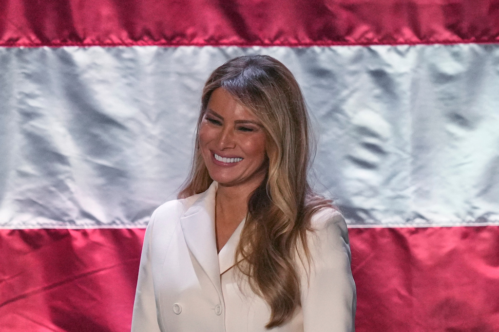 First lady Melania Trump smiles during the 113th Annual First Lady's Luncheon, Thursday, April 23, 2026, in Washington. (AP Photo/Jacquelyn Martin)