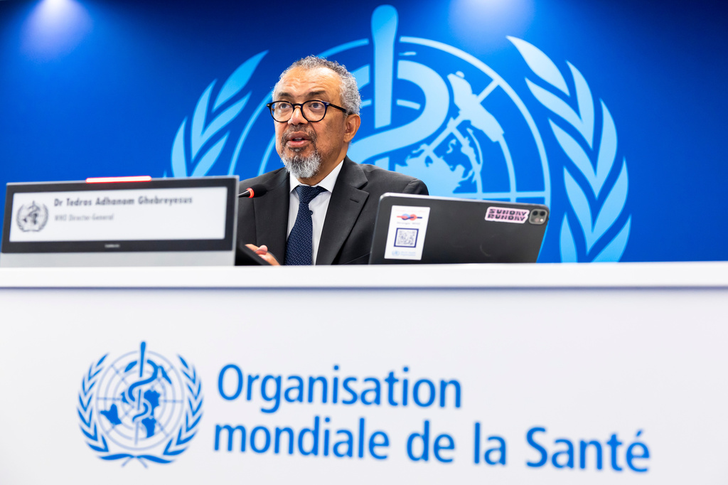 World Health Organization Director-General Tedros Adhanom Ghebreyesus speaks to the media following an emergency committee during a press conference at its headquarters in Geneva, Switzerland, Wednesday, May 20, 2026. (Salvatore Di Nolfi/Keystone via AP)