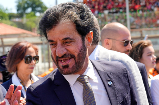 FILE - Mohammed Ben Sulayem President of the Federation Internationale de l'Automobile is on the starting grid before the Italian Emilia Romagna Formula One Grand Prix, at the Enzo and Dino Ferrari racetrack in Imola, Italy, Sunday, May 18, 2025. (AP Photo/Luca Bruno, File) FILE - Mohammed Ben Sulayem President of the Federation Internationale de l'Automobile is on the starting grid before the Italian Emilia Romagna Formula One Grand Prix, at the Enzo and Dino Ferrari racetrack in Imola, Italy, Sunday, May 18, 2025. (AP Photo/Luca Bruno, File)