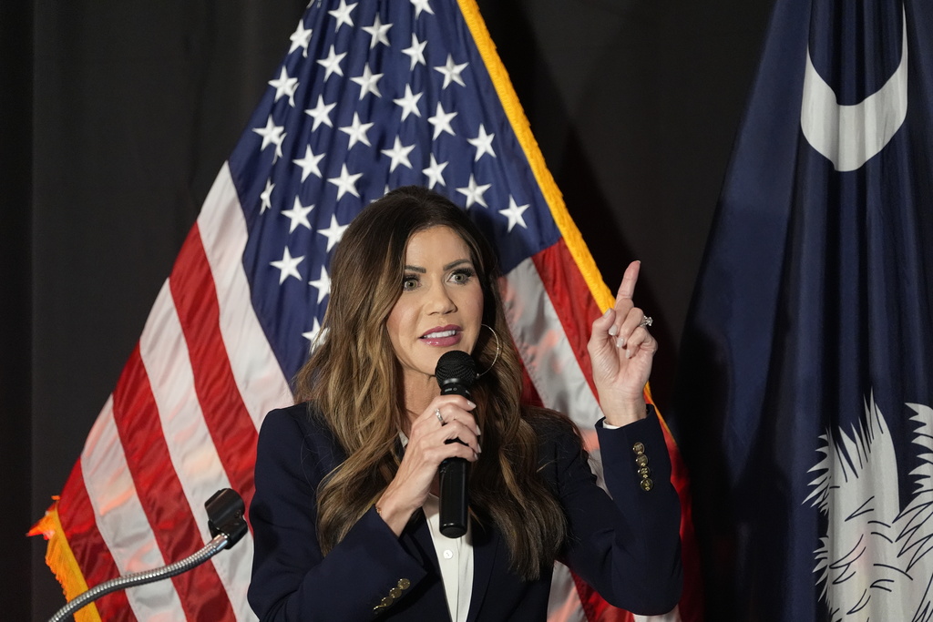 U.S. Homeland Security Secretary Kristi Noem speaks to the Berkeley County GOP, Friday, Nov. 7, 2025, in Charleston, S.C. (AP Photo/Alex Brandon, Pool)