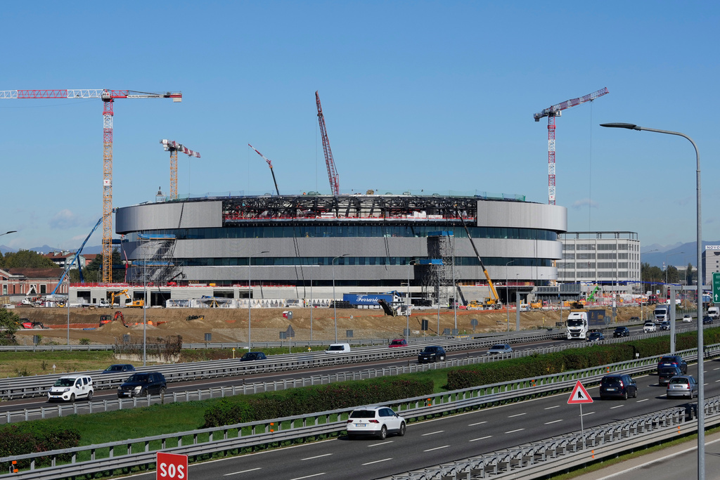 An outside view of the Santa Giulia Ice Hockey Arena, in Milan, where Ice Hockey discipline of the Milan Cortina 2026 Winter Olympics will take place Italy, Friday, Oct. 24, 2025. (AP Photo/Luca Bruno, File)