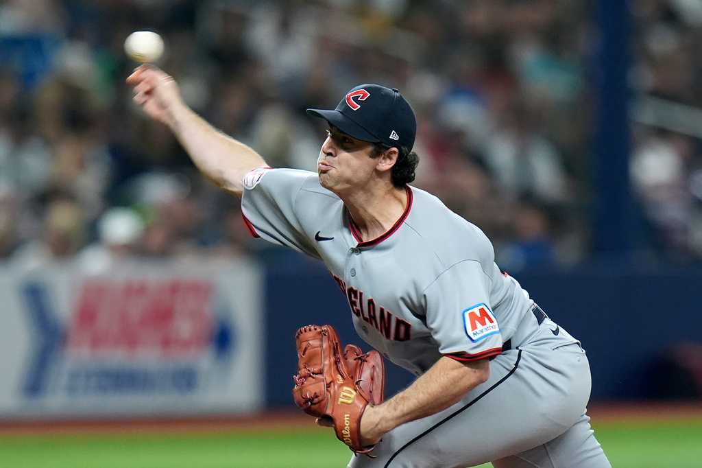 Cleveland Guardians pitcher Matt Festa delivers to the Tampa Bay Rays during the fourth inning of a baseball game Friday, July 24, 2026, in St. Petersburg, Fla. (AP Photo/Chris O'Meara)