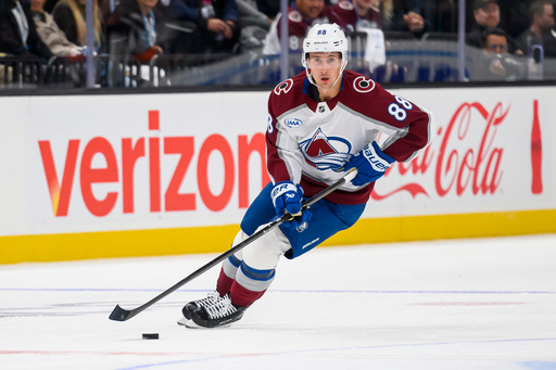 Colorado Avalanche center Martin Necas (88) skates the puck to the net leading to a goal during the third period of an NHL hockey game against the Utah Mammoth, Tuesday, Oct. 21, 2025, in Salt Lake City, Utah. (AP Photo/Tyler Tate) Colorado Avalanche center Martin Necas (88) skates the puck to the net leading to a goal during the third period of an NHL hockey game against the Utah Mammoth, Tuesday, Oct. 21, 2025, in Salt Lake City, Utah. (AP Photo/Tyler Tate)
