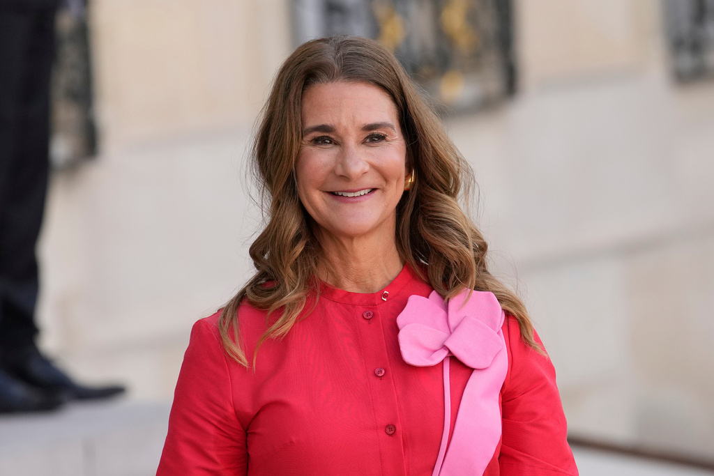 FILE - Melinda French Gates, co-chair of the Bill & Melinda Gates Foundation, smiles as she leaves the Elysee Palace in Paris on June 23, 2023. (AP Photo/Christophe Ena, File)