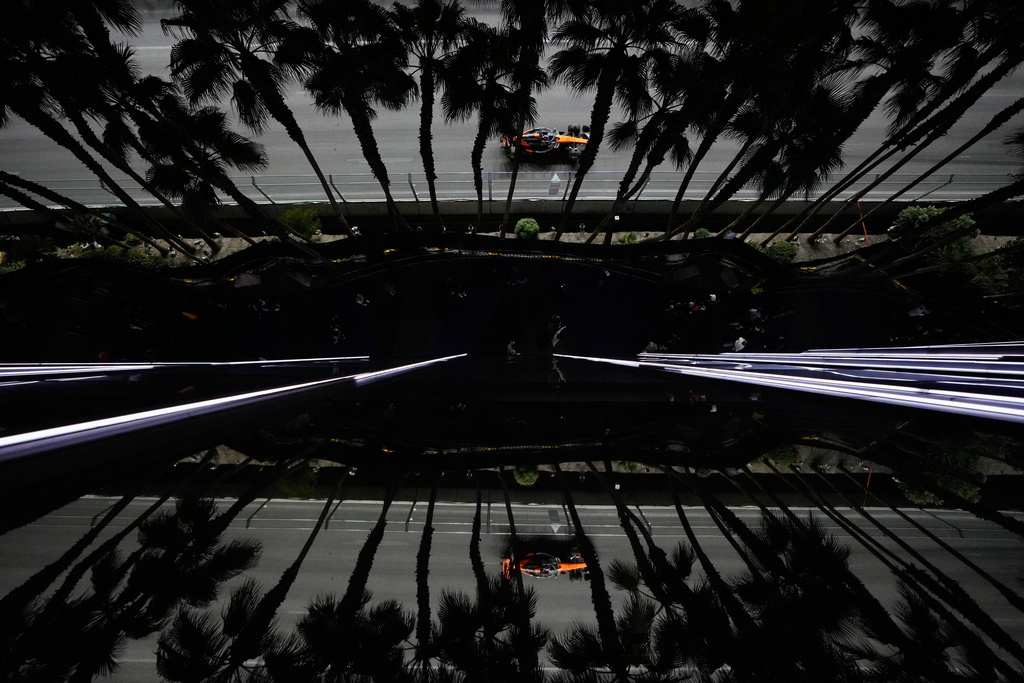 McLaren driver Oscar Piastri of Australia drives during a practice session at the F1 Las Vegas Grand Prix auto race, Nov. 20, 2025 in Las Vegas. (AP Photo/John Locher, File)