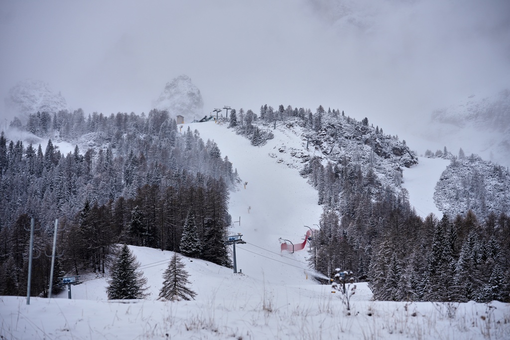A view of the Olympia delle Tofane course where the women's Alpine skiing will be contested at the 2026 Milan Cortina Winter Olympics, in Cortina D'Ampezzo, Italy, Friday, Nov. 21, 2025. (AP Photo/Andrew Medichini)
