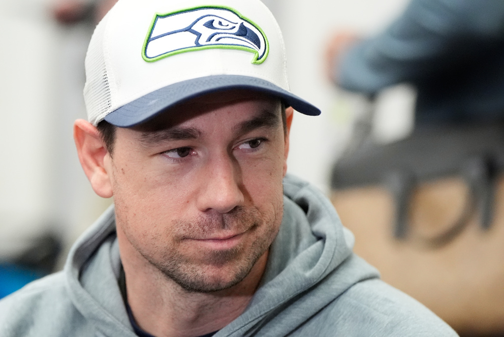 Seattle Seahawks offensive coordinator Klint Kubiak speaks during a news conference on Wednesday, Feb. 4, 2026, in San Jose, Calif., ahead of Super Bowl 60 between the New England Patriots and the Seattle Seahawks. (AP Photo/Brynn Anderson)