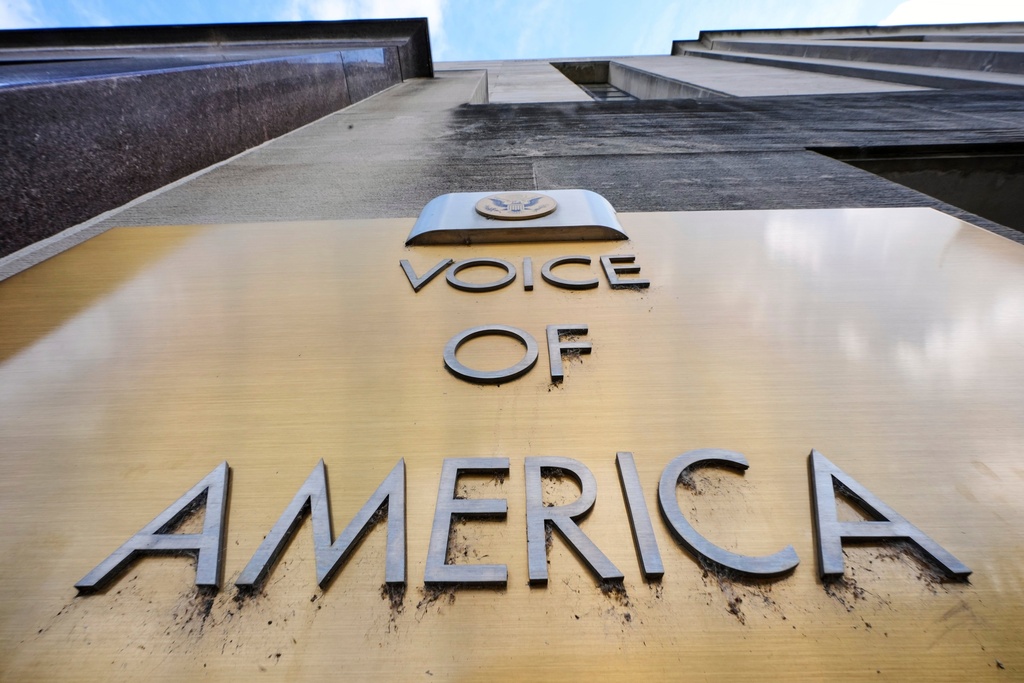 FILE This is the Voice of America building in Washington D.C., on May 5, 2025. (AP Photo/Gene J. Puskar, File)