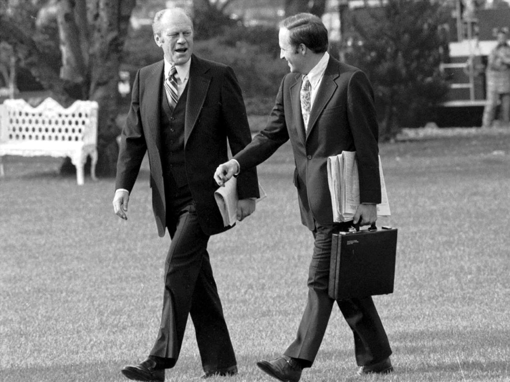 FILE - President Gerald Ford and White House chief of staff Dick Cheney Washington, DC,Nov 7, 1975. (AP Photo, file)