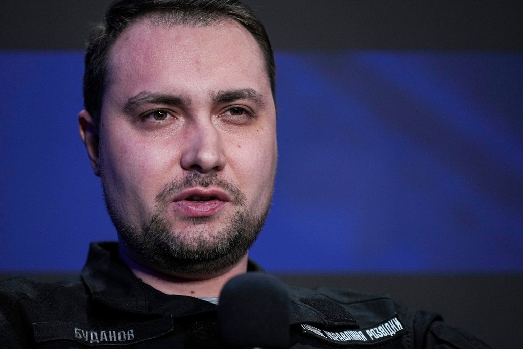 FILE - Ukraine's military intelligence chief Maj. Gen. Kyrylo Budanov speaks during press conference in Kyiv, Ukraine, Feb. 23, 2025. (AP Photo/Evgeniy Maloletka, File)