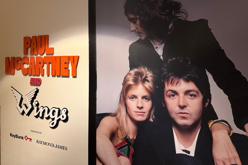 The entrance of the Paul McCartney and WINGS exhibit at the Rock Roll Hall of Fame in Cleveland, Ohio, on Thursday, May 14, 2026. (AP Photo/Patrick Aftoora-Orsagos)
