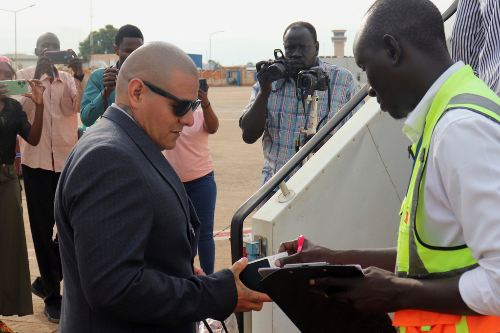 FILE - Jesus Munoz Gutierrez, a Mexican migrant deported months ago to South Sudan by the United States under an immigration crackdown, is repatriated to his home country at Juba Airport in South Sudan, Sept. 6, 2025. (AP Photo/Deng Machol, File)