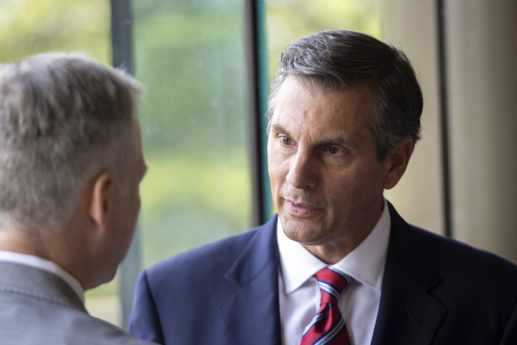 Republican U.S. Senate candidate Derek Dooley appears at the Georgia Chamber Congressional Luncheon at the Columbus Convention and Trade Center in Columbus, Ga., Wednesday, Aug. 20, 2025. (Arvin Temkar/Atlanta Journal-Constitution via AP)