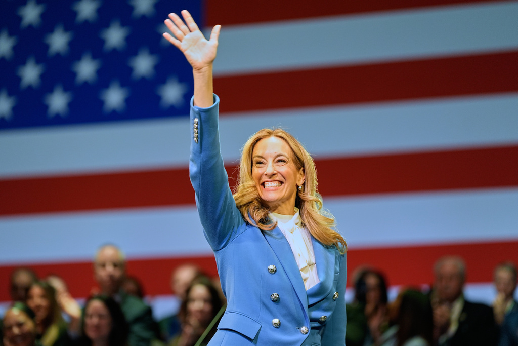 FILE - New Jersey Gov. Mikie Sherrill waves during her inauguration ceremony in Newark, N.J., Tuesday, Jan. 20, 2026. (AP Photo/Seth Wenig, File)