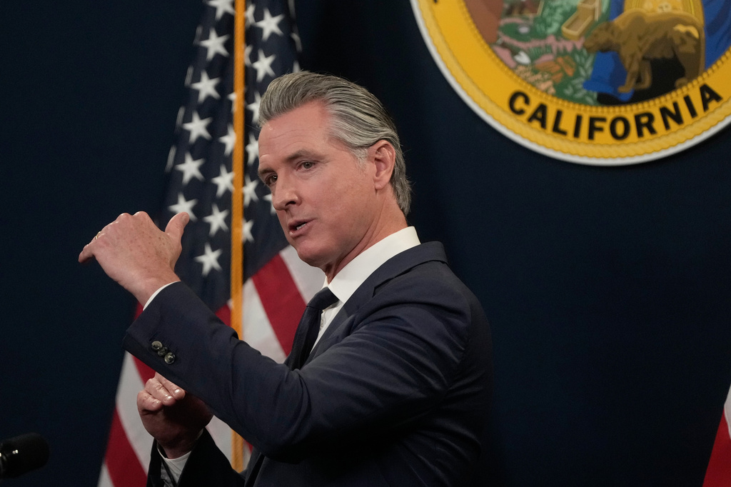 Gov. Gavin Newsom speaks about his state budget proposal Thursday, May 14, 2026, in Sacramento, Calif. (AP Photo/Jeff Chiu)
