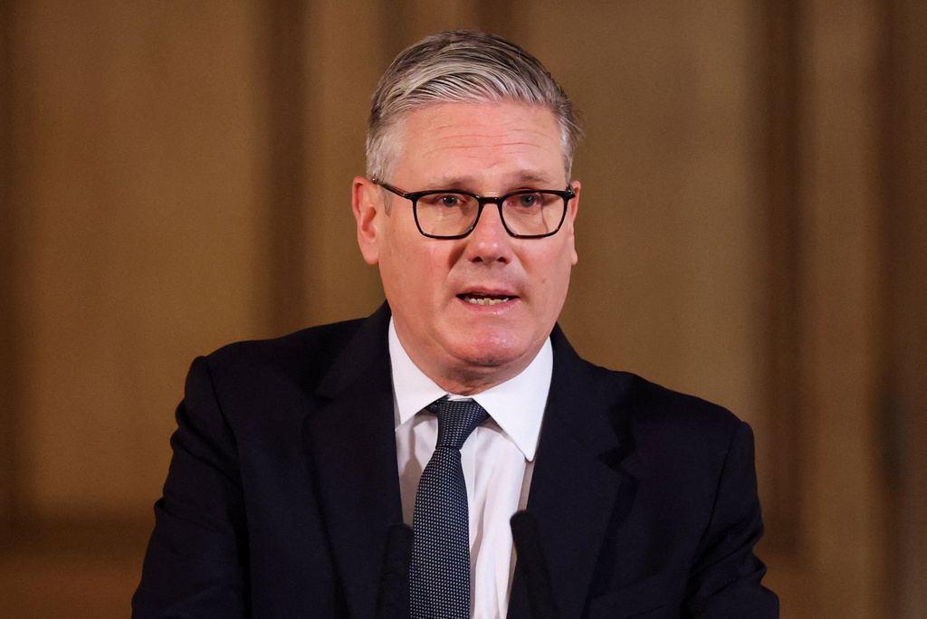 Britain's Prime Minister Keir Starmer speaks, during a meeting with leaders from across society to discuss tackling antisemitism, at Downing Street in London, Tuesday, May 5, 2026. (Hannah McKay/Pool Photo via AP)