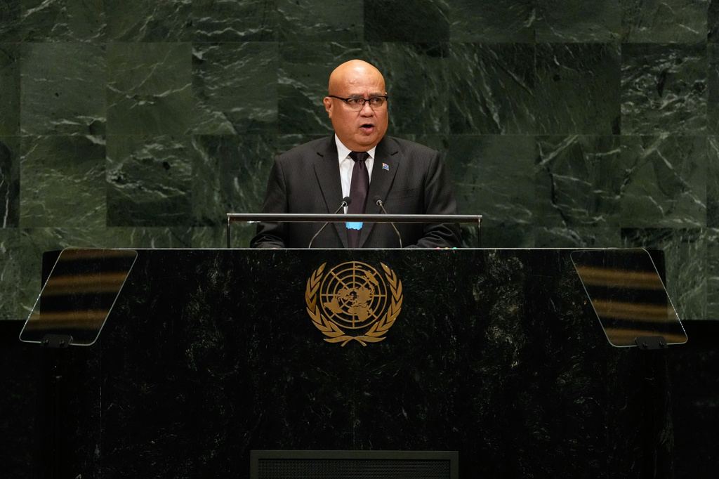 Tuvalu Prime Minister Feleti Teo speaks during the 81st session of the United Nations General Assembly at United Nations headquarters, Friday, Sept. 25, 2026. (AP Photo/Seth Wenig)