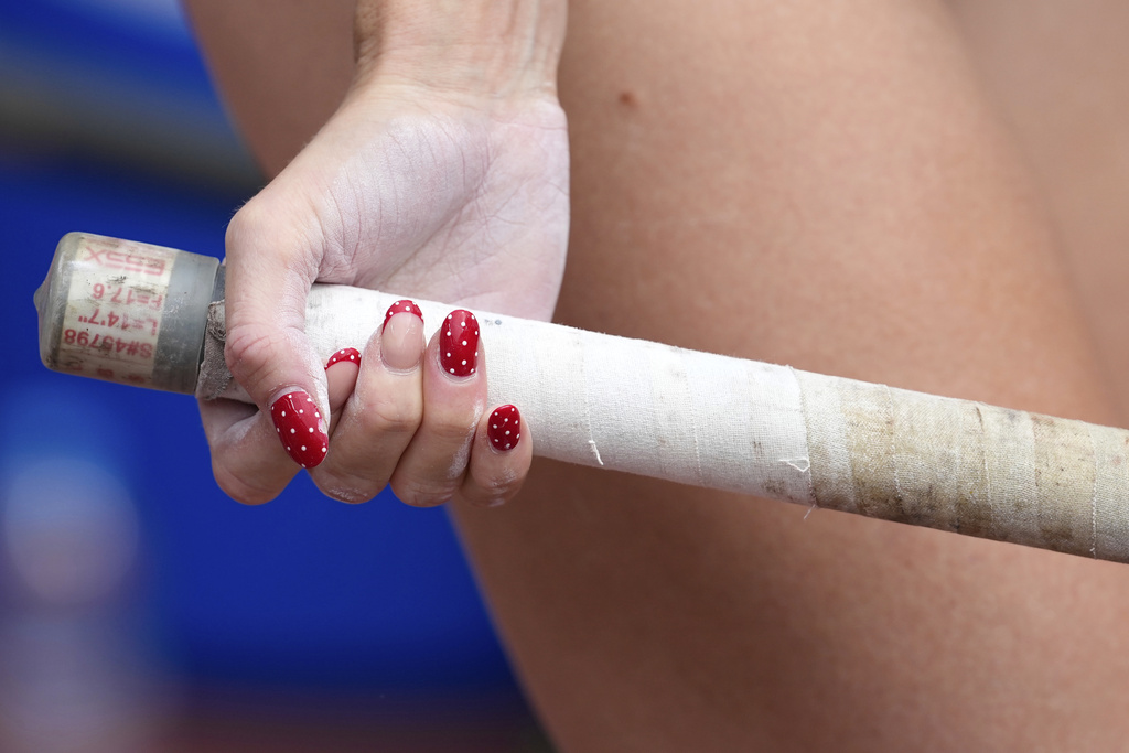 United States' Katie Moon gets ready for an attempt in the women's pole vault qualification at the World Athletics Championships in Tokyo, Monday, Sept. 15, 2025. (AP Photo/Matthias Schrader)
