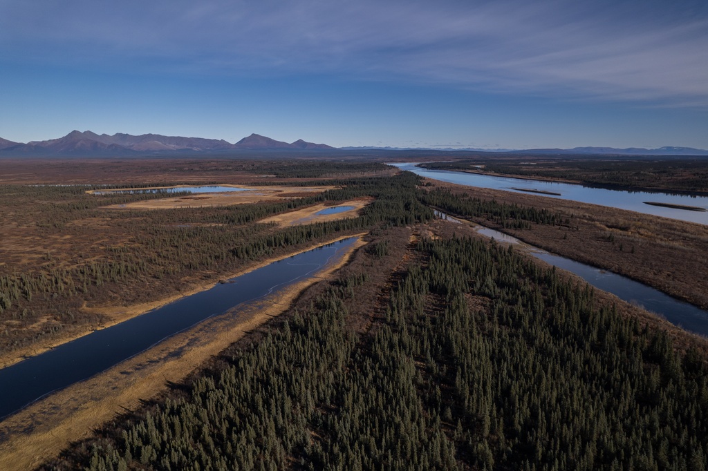 Onion Portage, a critical migration route for the Western Arctic Caribou Herd along the Kobuk River near Ambler, Alaska, is visible Tuesday, Sept. 30, 2025. (AP Photo/Annika Hammerschlag)