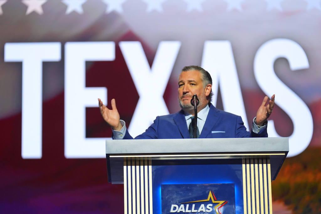Sen. Ted Cruz, R-Texas, speaks at the Republican convention Thursday, Sept. 10, 2026, in Dallas. (AP Photo/Julio Cortez)