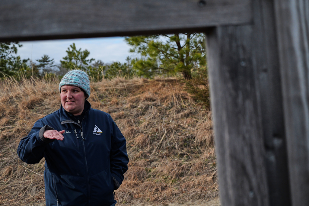 Kim Snyder, an education coordinator at Mass Audubon, a conservation organization, speaks during an interview with The Associated Press, Thursday, March 19, 2026, at Tidmarsh Wildlife Sanctuary in Plymouth, Mass. (Julia Vaz/MIT Graduate Program in Science Writing via AP)