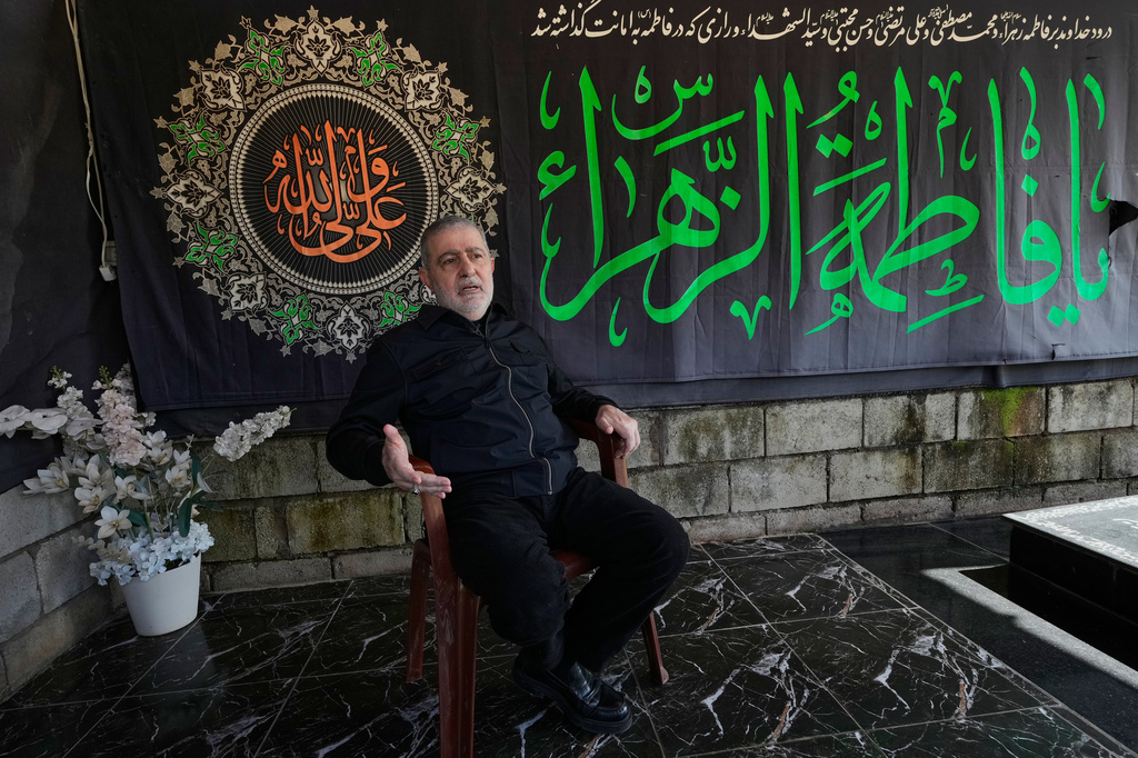 Wafiq Safa, senior Hezbollah political council member, speaks during an interview with The Associated Press in Beirut, Monday, April 13, 2026. (AP Photo/Hussein Malla)