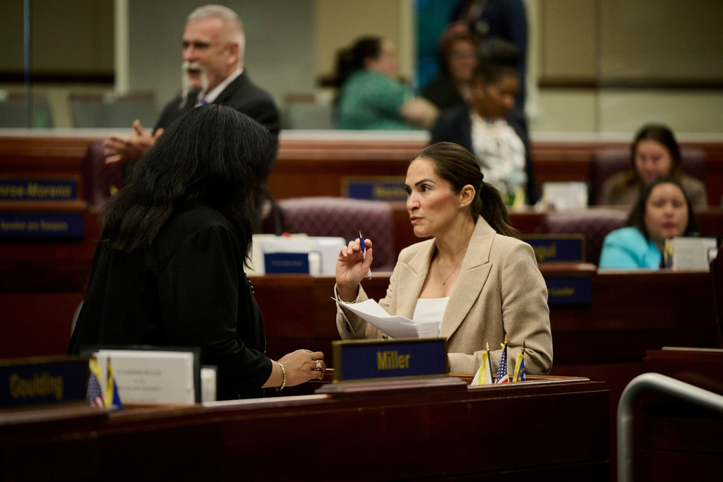 FILE - Nevada state Rep. Sandra Jauregui, D-Las Vegas, at the Nevada State Legislature on Friday, May 30, 2025, in Carson City, Nev. (AP Photo/Bridget Bennett, File)