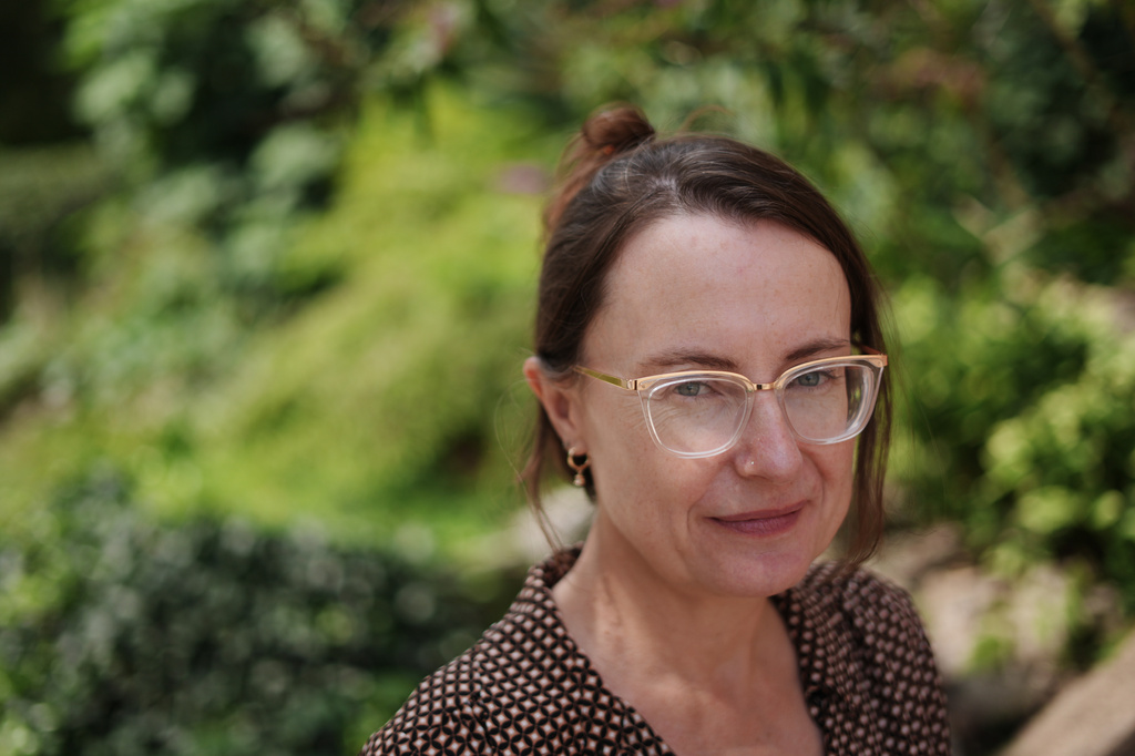 Emily Wilson, professor of classical studies at the University of Pennsylvania, poses for a photo in Philadelphia on Wednesday, Aug. 26, 2026. (AP Photo/Matt Rourke)