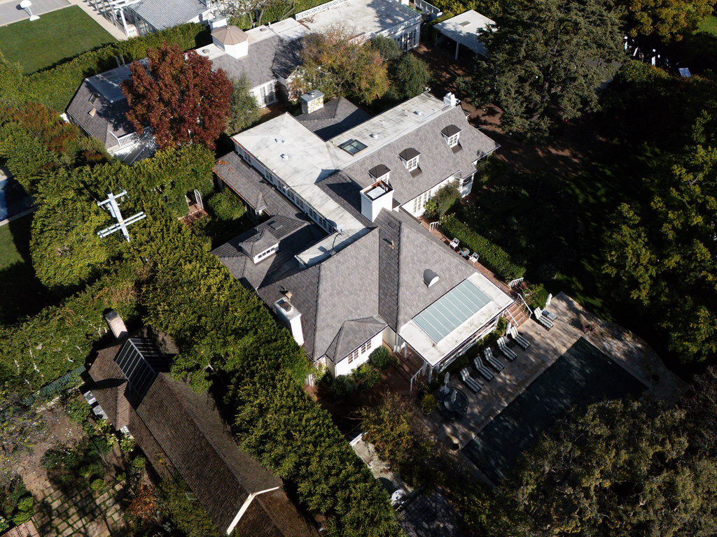 An aerial view shows Rob Reiner's residence Monday, Dec. 15, 2025, in the Brentwood section of Los Angeles. (AP Photo/Caroline Brehman)