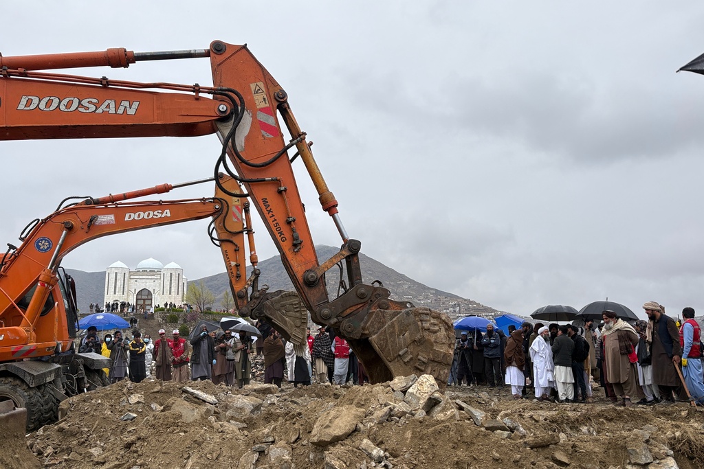 Bulldozers dig graves for victims of a Monday airstrike on a drug rehabilitation hospital in Kabul, Afghanistan, Wednesday, March 18, 2026. (AP Photo/Siddiqullah Alizai)