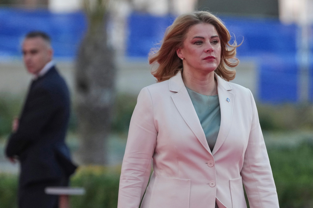 FILE - Latvia's Prime Minister Evika Silina arrives for the EU Summit in Ayia Napa, Cyprus, on April 23, 2026. (AP Photo/Petros Karadjias, File)
