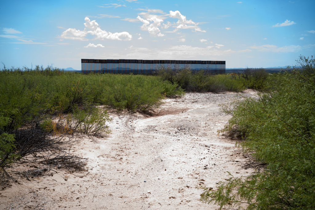 This photo provided by Scott McWilliams shows the first sections of a new border wall being installed in the Big Bend region of west Texas, on Sept. 16, 2026. (Scott McWilliams via AP)