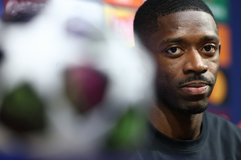 Paris Saint-Germain's Ousmane Dembele meets the media ahead of the Champions League final soccer match between Paris Saint-Germain (PSG) and Arsenal, in Budapest, Friday 29, 2026. (Franck Fife, Pool Photo via AP)