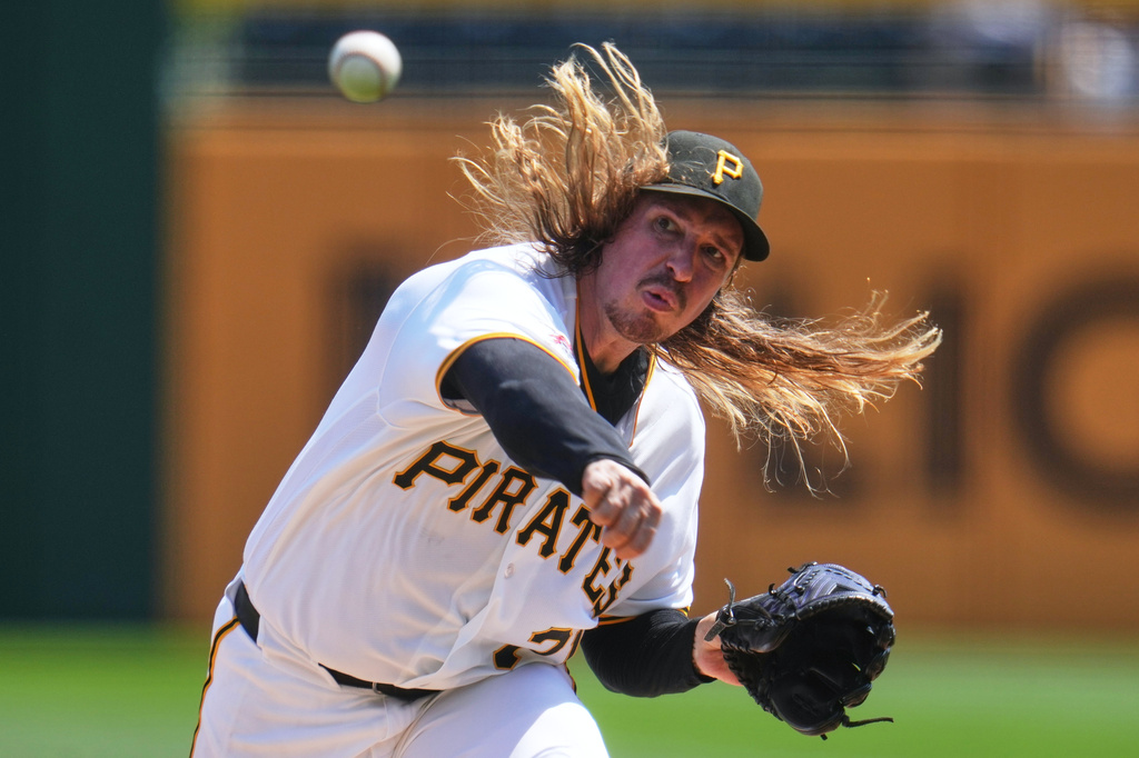 Pittsburgh Pirates pitcher Lake Bachar delivers during the first inning of a baseball game against the San Francisco Giants in Pittsburgh, Thursday, Sept. 3, 2026. (AP Photo/Gene J. Puskar)
