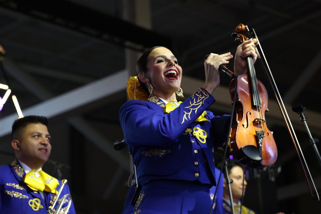 The Los Angeles Rams Mariachi Band performs before an NFL football game against the Tampa Bay Buccaneers, Sunday, Nov. 23, 2025, in Inglewood, Calif. (AP Photo/Jessie Alcheh)