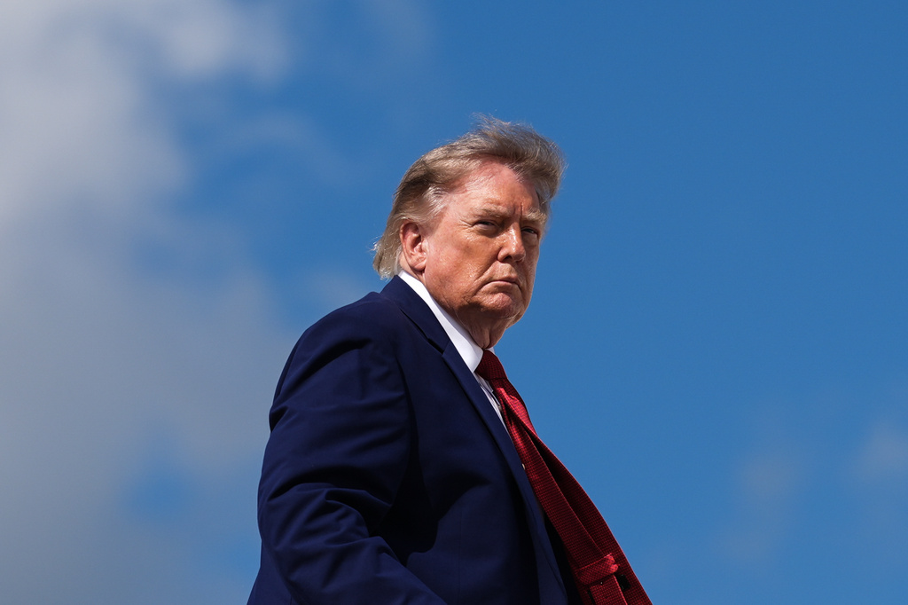 FILE - President Donald Trump boards Air Force One, Aug. 7, 2026, at Joint Base Andrews, Md. (AP Photo/Julia Demaree Nikhinson, File)