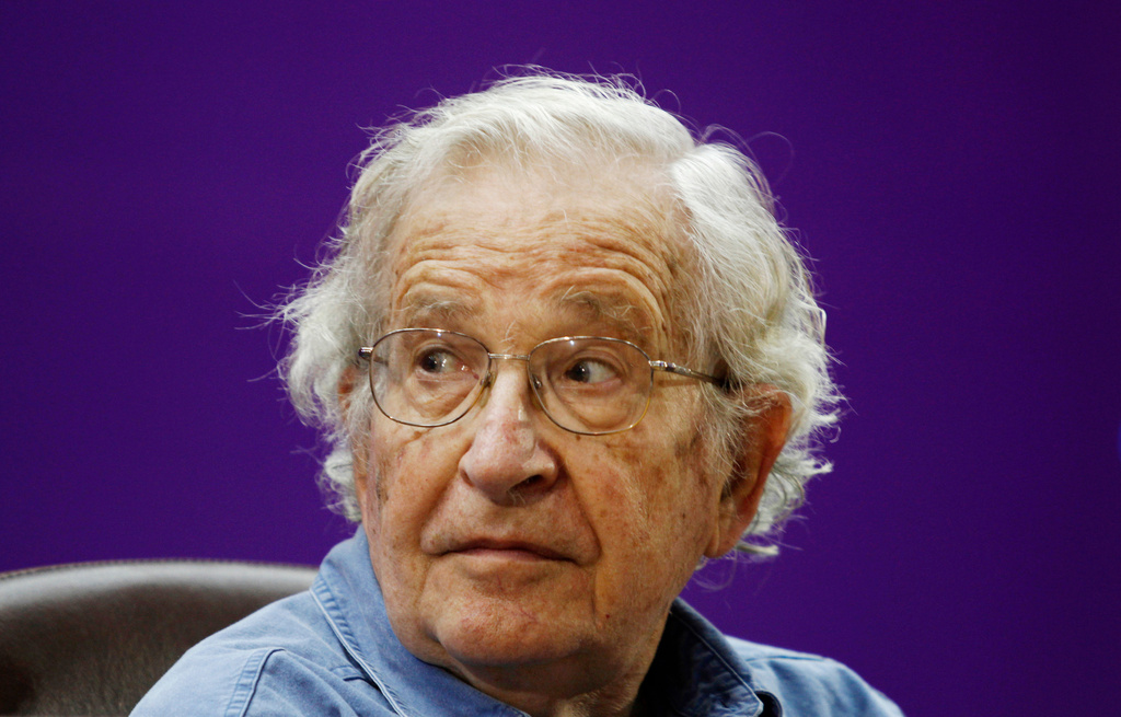 FILE - Noam Chomsky attends a conference at the Islamic University, Oct. 20, 2012, in Gaza City. (AP photo/Hatem Moussa, File)