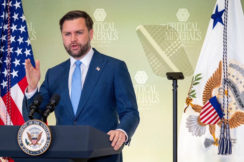 Vice President JD Vance speaks at the Critical Minerals Ministerial meeting at the State Department, Wednesday, Feb. 4, 2026 in Washington. (AP Photo/Kevin Wolf)