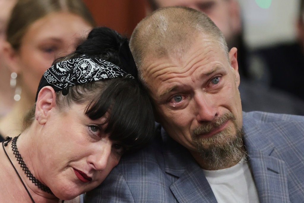 FILE - Benjamin Mogen, father of Madison Mogen cries at the sentencing hearing of Bryan Kohberger at the Ada County Courthouse, July 23, 2025, in Boise, Idaho, for brutally stabbing four University of Idaho students to death. (AP Photo/Kyle Green, Pool, File)
