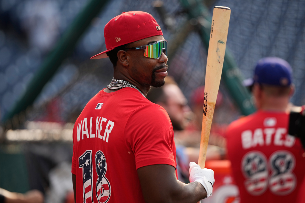 St. Louis Cardinals' Jordan Walker attends batting practice ahead of the MLB baseball All-Star Game between the American League and National League, Tuesday, July 14, 2026, in Philadelphia. (AP Photo/Matt Slocum)