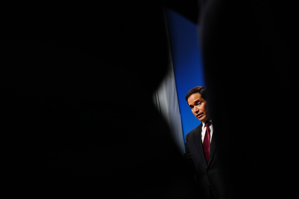 United States Secretary of State Marco Rubio speaks with journalists during a meeting of NATO foreign ministers in Helsingborg, Sweden, Friday, May 22, 2026. (AP Photo/Julia Demaree Nikhinson, Pool)
