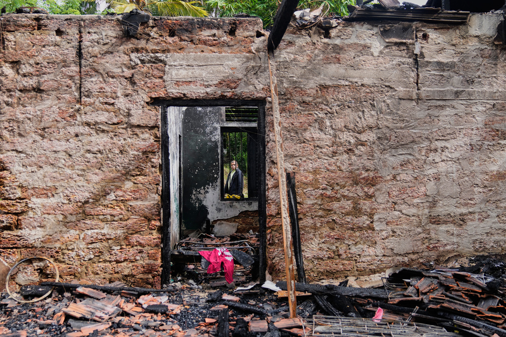 Debris of the charred nursing home is seen in Anguruwatota, Sri Lanka, Friday, June 5, 2026.(AP Photo/Eranga Jayawardena)