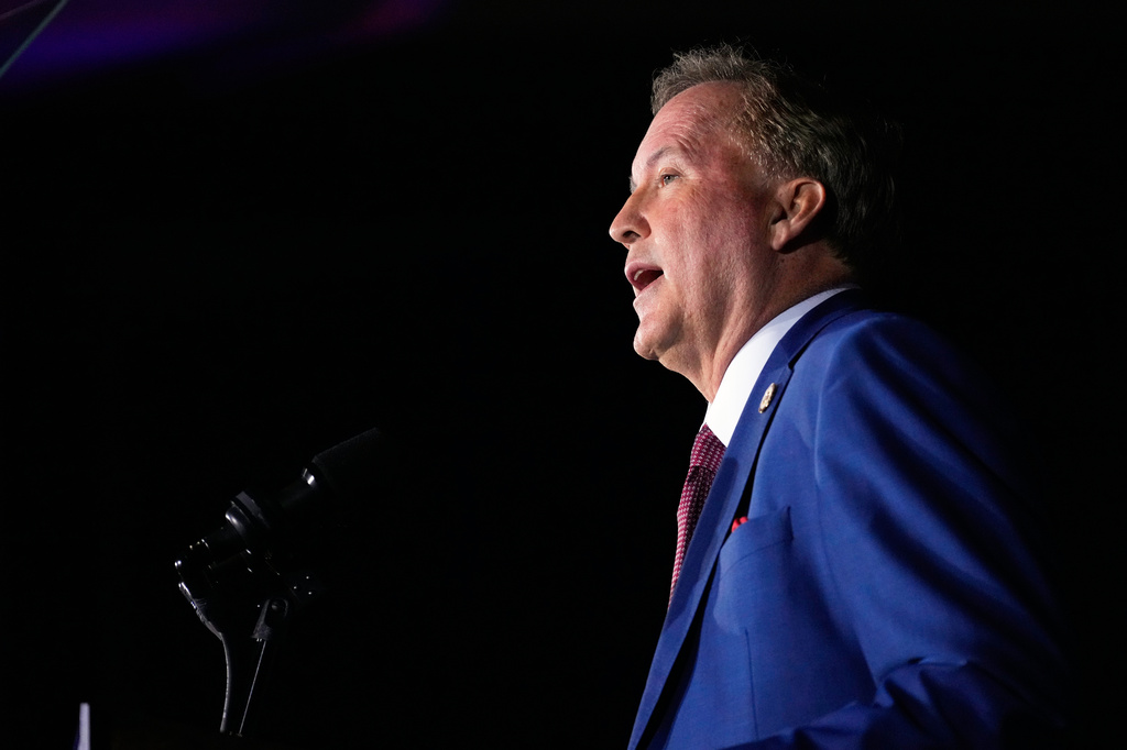 Texas Attorney General Ken Paxton, a Republican candidate for the U.S. Senate, speaks during a primary runoff election night event after winning the Republican party's nomination Tuesday, May 26, 2026, in Plano, Texas. (AP Photo/Tony Gutierrez)