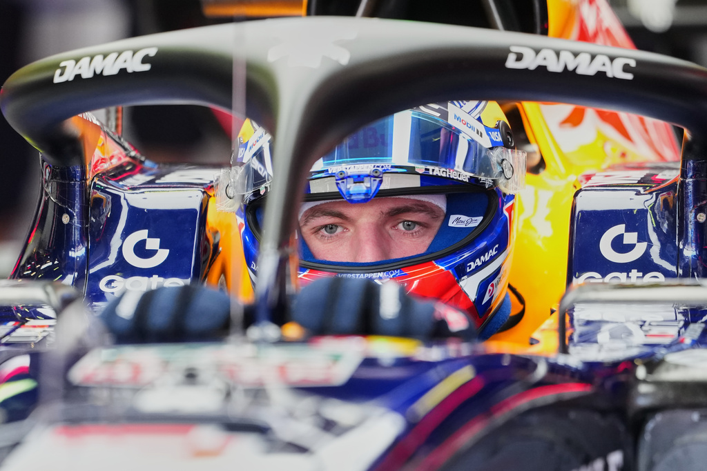 Red Bull driver Max Verstappen of the Netherlands waits his car during the third practice session for the Australian Formula One Grand Prix at Albert Park, in Melbourne, Australia, Saturday, March 7, 2026. (AP Photo/Scott Barbour)