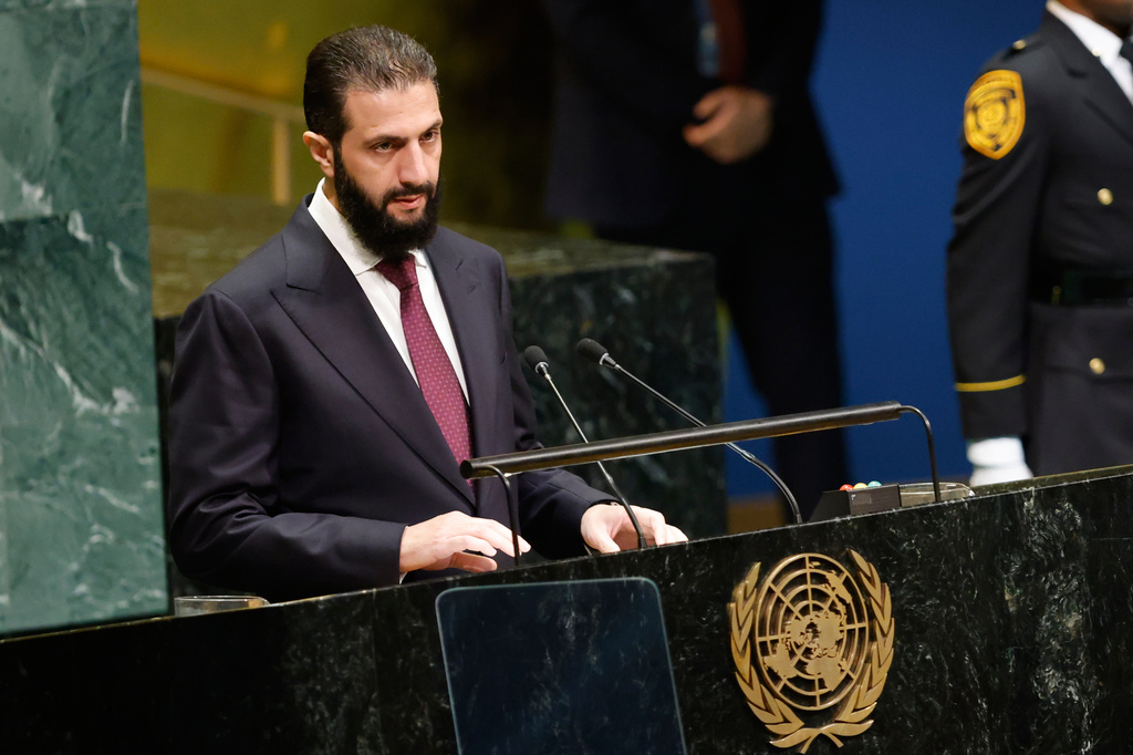 Syria's President Ahmed al-Sharaa speaks during the 81st session of the United Nations General Assembly at United Nations headquarters, Wednesday, Sept. 23, 2026. (AP Photo/Stefan Jeremiah)