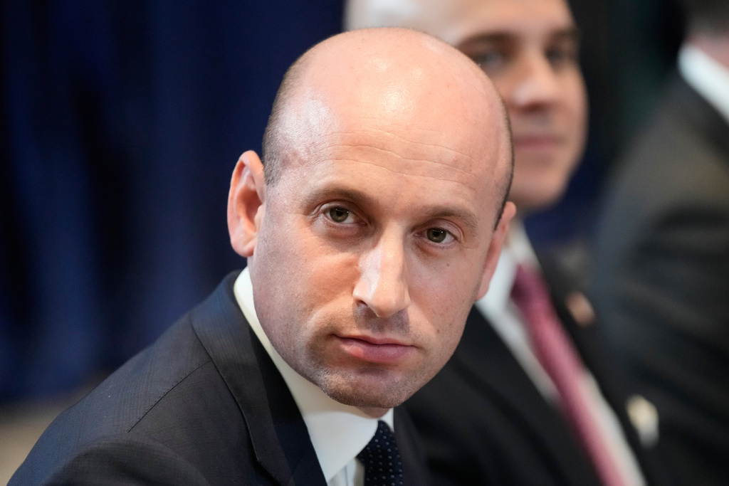 FILE - United States Homeland Security Advisor Stephen Miller reacts on the sidelines of the ASEAN Summit in Kuala Lumpur, Malaysia, Sunday, Oct. 26, 2025. (AP Photo/Mark Schiefelbein), File)