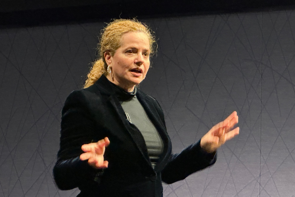 Speranza Scappucci conducts a masterclass at The Juilliard School in New York on Tuesday, Dec. 2, 2025. (AP Photo/Ron Blum)