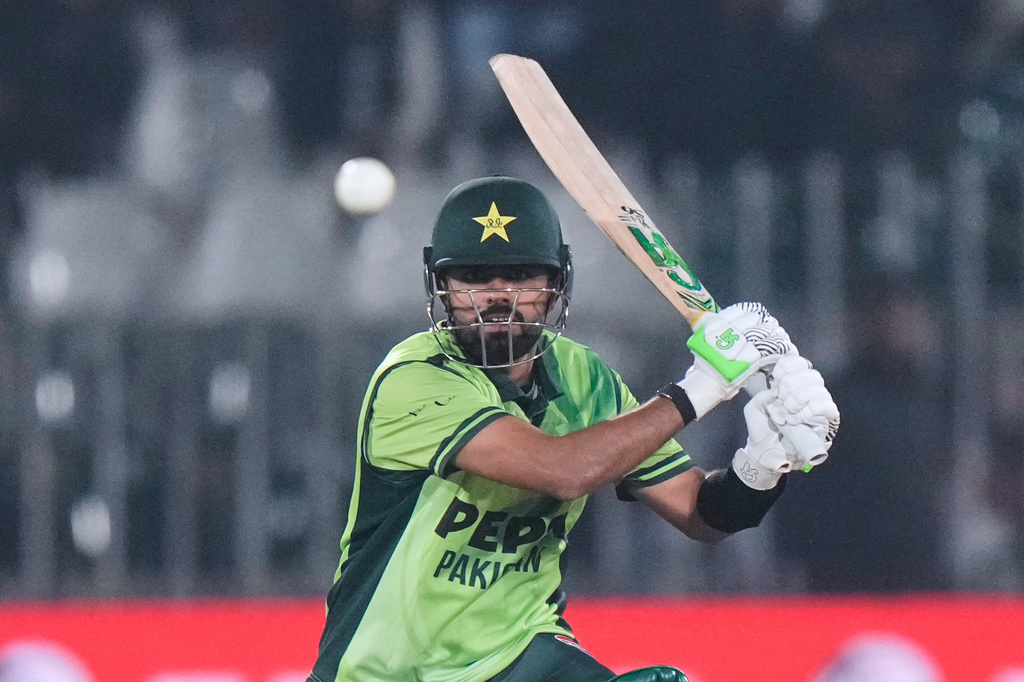 Pakistan's Babar Azam plays a shot during the second one day international cricket match between Pakistan and Sri Lanka, in Rawalpindi, Pakistan, Friday, Nov. 14, 2025. (AP Photo/Anjum Naveed)