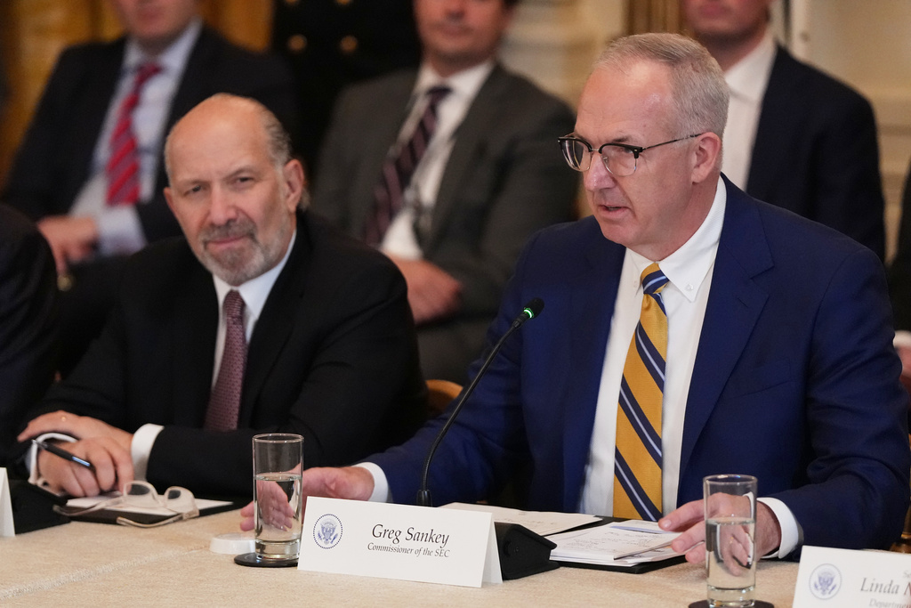 Commissioner of the Southeastern Conference Greg Sankey speaks during a roundtable discussion on college sports in the East Room of the White House, Friday, March 6, 2026, in Washington. (AP Photo/Julia Demaree Nikhinson)